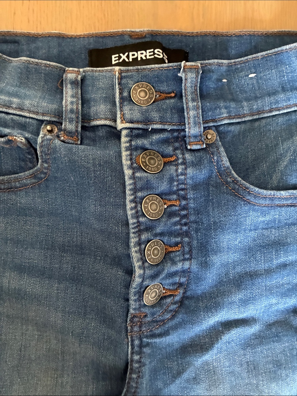 Express Women's High Waisted Button-Fly Skinny Jeans - Blue